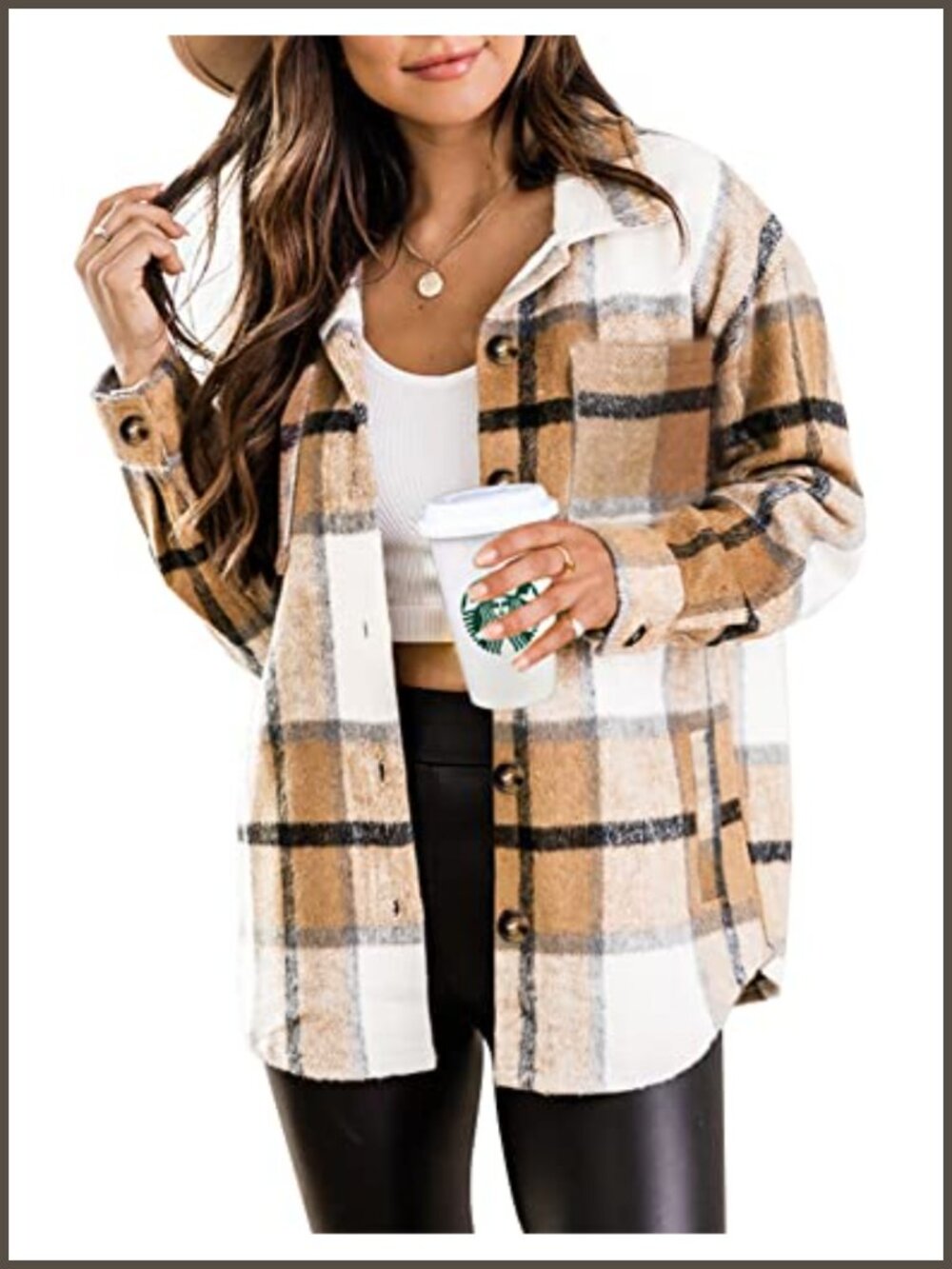 Plaid Flannel Shacket Button Down Jacket Pockets Midweight Women's